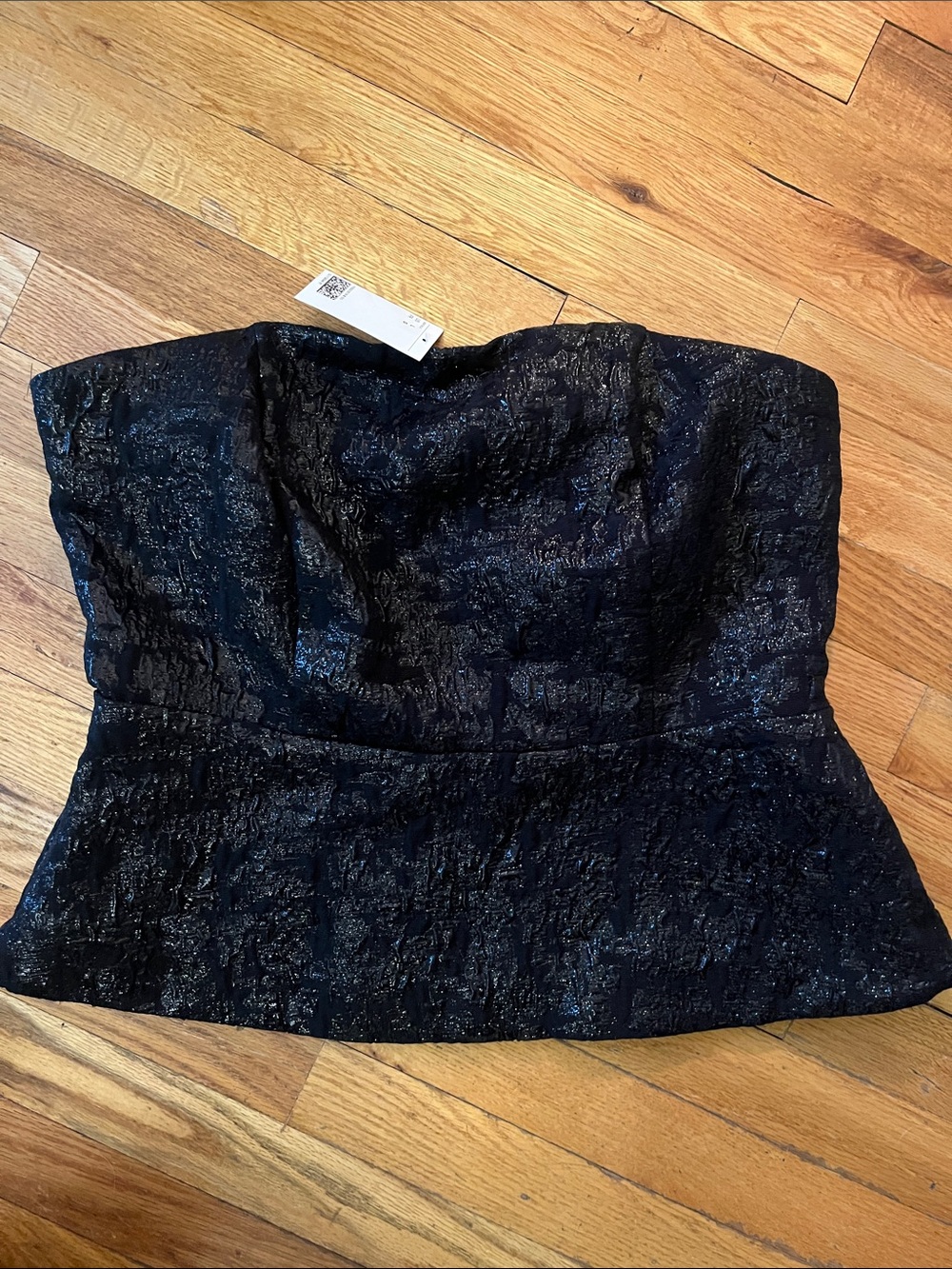 H&M Black Shimmery Strapless Peplum Crop Top